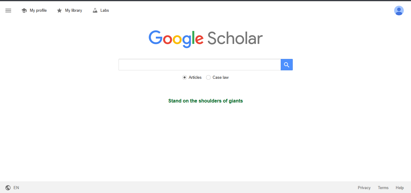 Google Scholar homepage showing the main academic search box